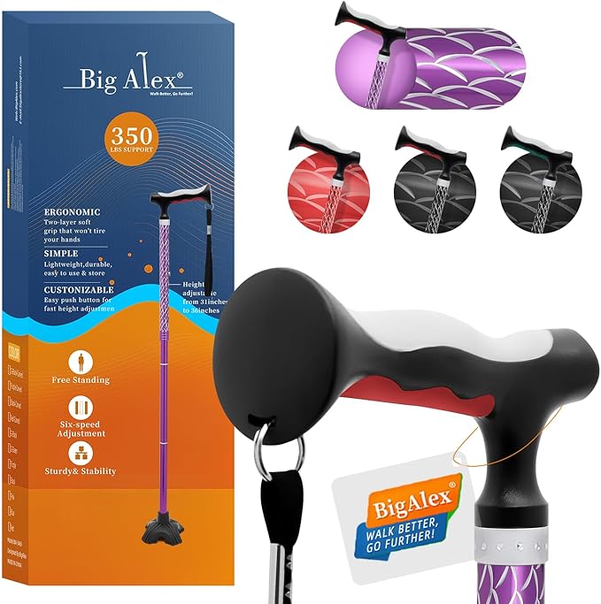 BigAlex Lightweight Collapsible Walking Cane with Soft Comfortable TPR Handle for Seniors and Elderly Adults, Larger Handle for Comfort, Adjustable Support Stick, Portable Travel Aid for Men & Women