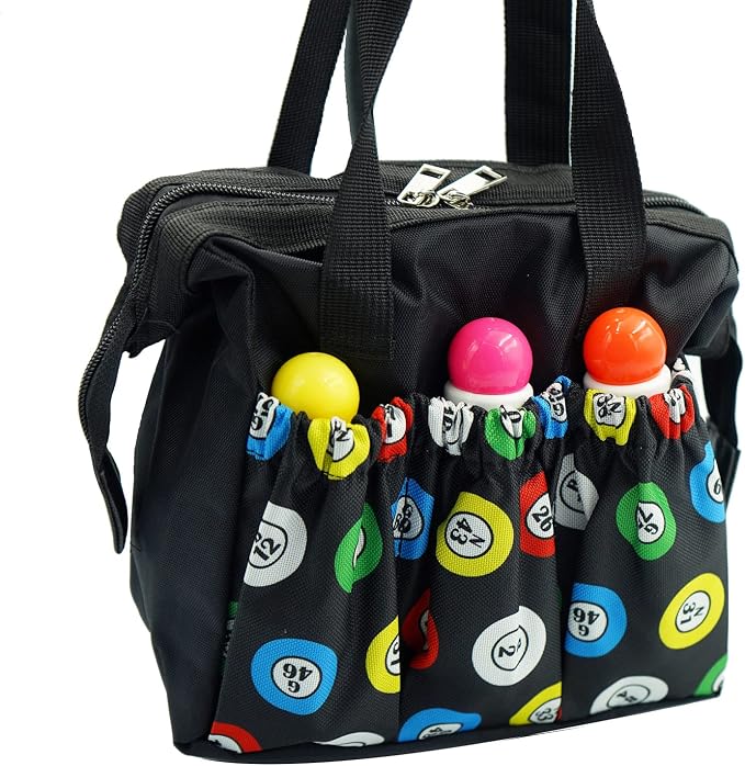 Yuanhe Bingo Dauber Bags with 6 Pockets Black Bingo Tote Bag