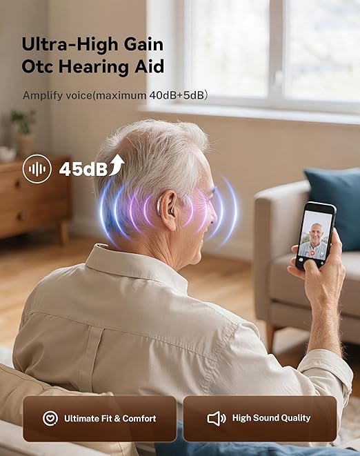 Hearing Aids, Hearing Aids for Seniors, Hearing Aids Rechargeable with Automatic Noise Cancelling and 5 Levels of Volume Adjustment, Hearing Amplifiers with Clear Sound Quality for Hearing Loss(Black)
