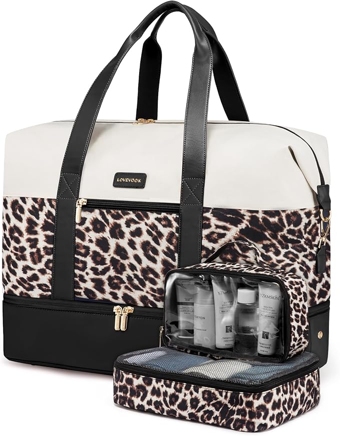 LOVEVOOK Weekender Bag for Women, Large Duffle Bag for Travel with 2 Packing Cubes, Carry on Overnight Bag with Shoe Compartment, Mom Hospital Bags for Labor and Delivery