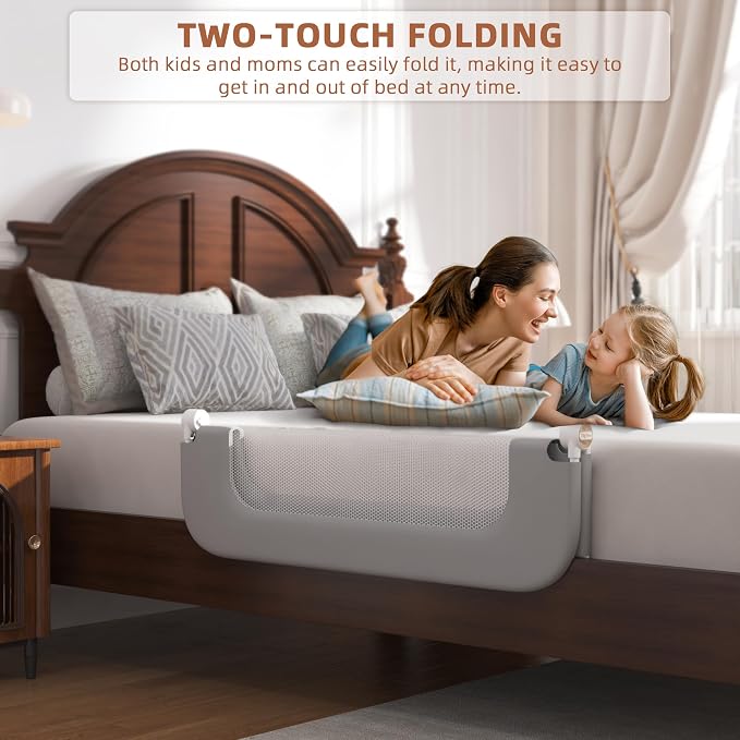FigTime Bed Rail for Toddlers, Baby Bed Rail Guard for Kids, Toddler Bed Rails with Reinforced Anchor Fit, Height Adjustable & Foldable Bed Rail Guard for Twin, Full, Queen & King Beds (Grey, 32IN)