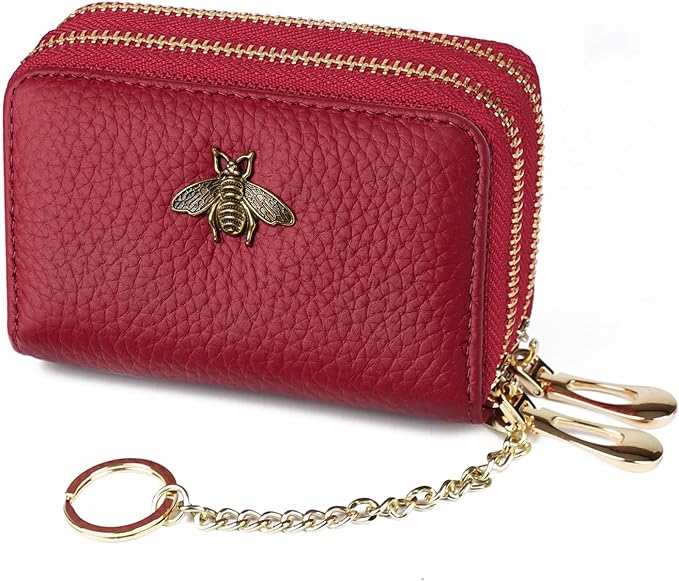 imeetu RFID Credit Card Holder, Small Card Wallet Women, Leather Card Case | Genuine Leather Women's Card & id Cases, Change Coin Purse with Zipper Keychain id Window, 20 Colors & 3 Styles, Daily, Gifts
