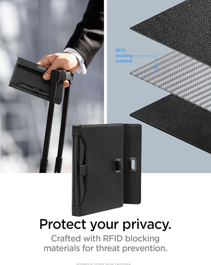 Spigen Life Passport Card Cover Holder, RFID Blocking | Travel Document Organizer, SIM Card Pin Included - Black