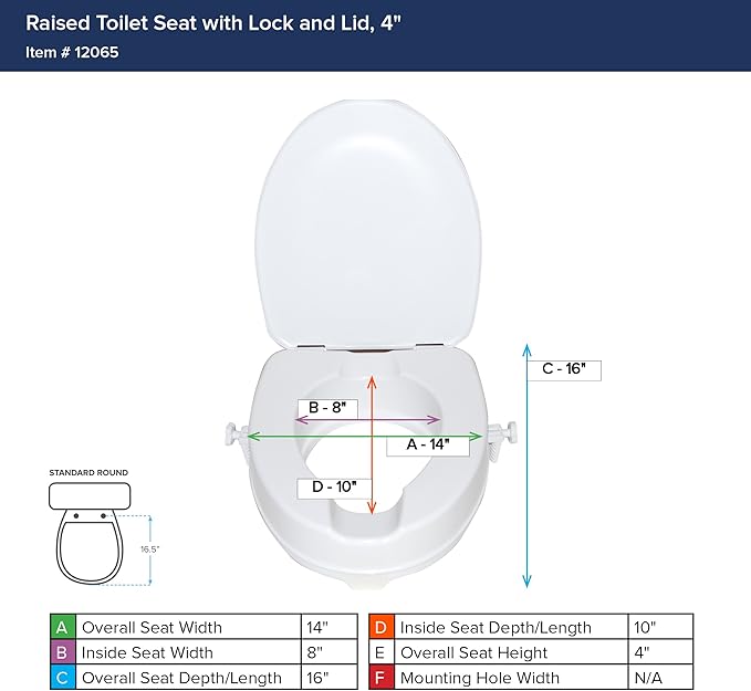 Drive Medical Raised Toilet Seat with Lock and Lid, 4 Inch | Raised Toilet Seat Includes Lock and Lid for Added Stability, Hygiene and Comfort on Standard Toilet Bowls