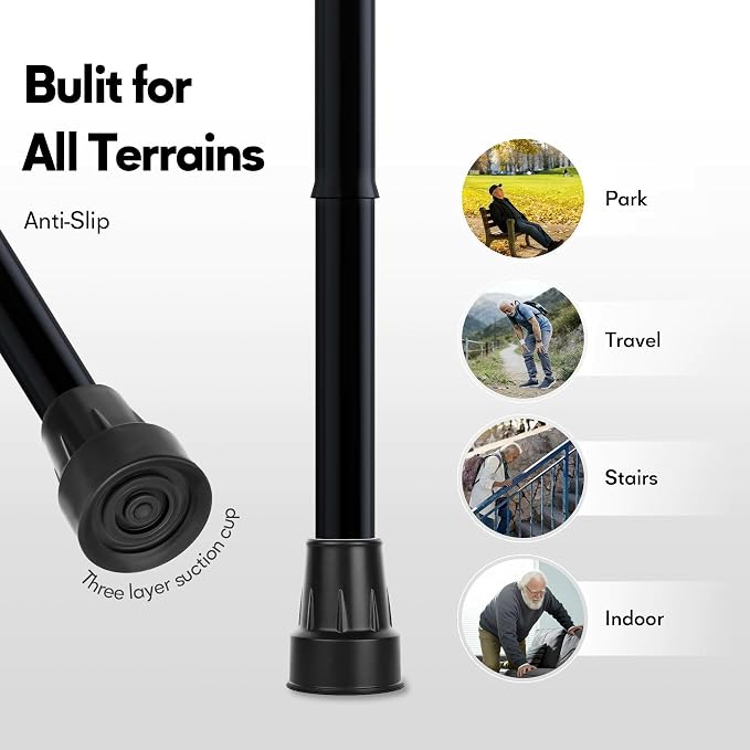 Foldable Walking Cane for Men & Women, Lightweight Aluminum Adjustable Cane with Ergonomic Handle, Non-Slip Rubber Base, Walking Sticks for Seniors Balance,Collapsible Cane for Assistance Travel