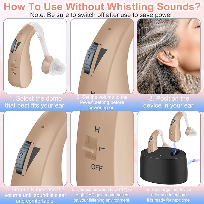 Rechargeable Hearing Aids for Seniors, with Noise Cancelling and Volume Control, Amplifier for Adults Hearing Loss, Portable Behind-the-Ear Aid