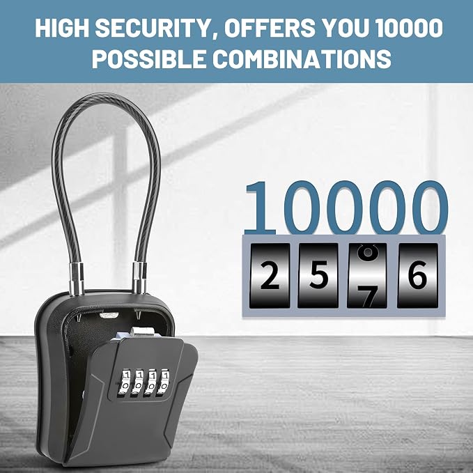 Key Lock Box,Portable Waterproof Lockbox with Removable Shackl, Wall-Mounted Key Storage Box, 4-Digit Combination Key Storage Lockbox for Home,Office,Garage, Airbnb,Apartment (1 Pack,Black)