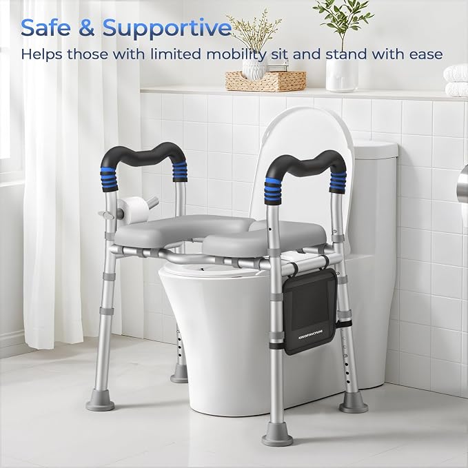 KingPavonini Raised Toilet Seat with Handles for Elderly, 500 lbs Capacity | Adjustable Height & Width, Toilet Seat Risers for Seniors, Handicap & Pregnancy Bathroom Safety, Fits Any Toilet