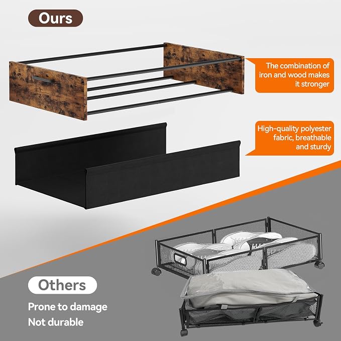 Wooden Under Bed Storage Drawer with Wheels for Space-Saving Storage | Ideal for seasonal clothing, extra blankets, shoes and everyday household essentials
