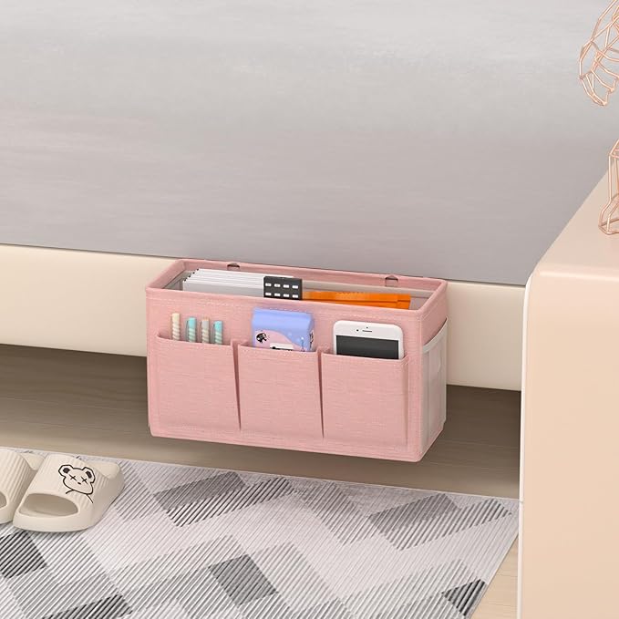 Bedside Caddy Storage Organizer for Bed Rails, Bed Caddy with 6 Pockets | Bedside Organizer with Fixed Straps and Hooks, Mattress Supported Versatile for Home, Dorm, Bunk, Hospital and Crib Bed