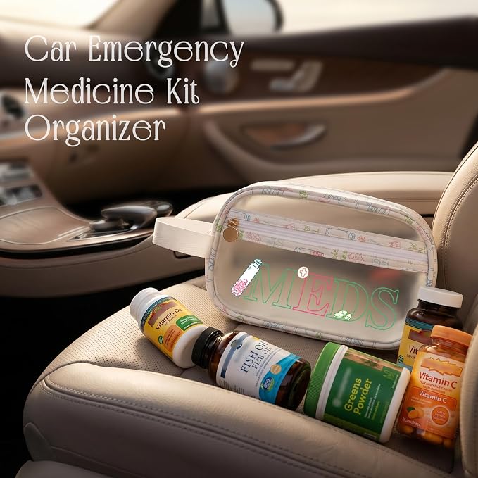 COSHAYSOO Clear MEDS Bag Medicine Travel Case Pill Pouches for Traveling Small Medication Organizer Purse for Women Teen Girls, Car Emergency Medicine Kit Accessories Airplane Park Trip Essentials