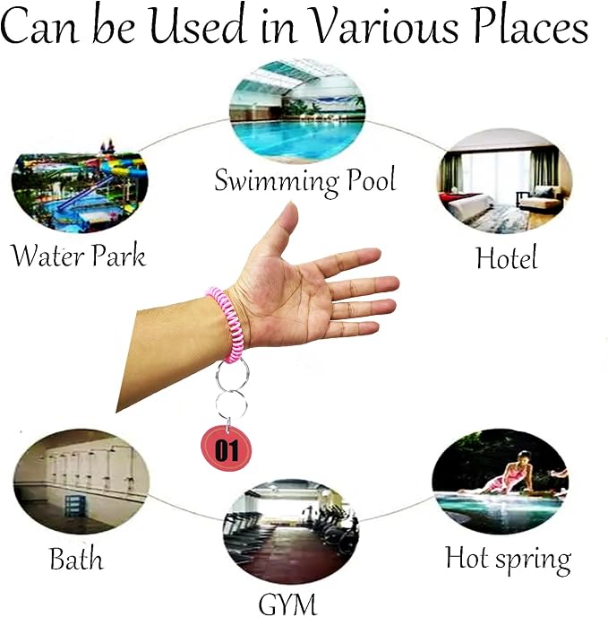 10 Pieces Wrist Coil Keychain Spiral Key Ring, Solid Pink | Wristband Bracelet Key Holder for Pool Gym ID Badge