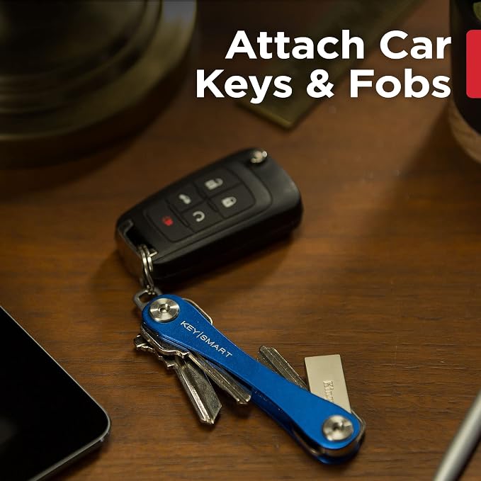 KeySmart Original Key Holder - Compact Key Organizer for Key Chain, Minimalist Clutter-Free EDC Keychains Key Ring, Blue, 8 Keys