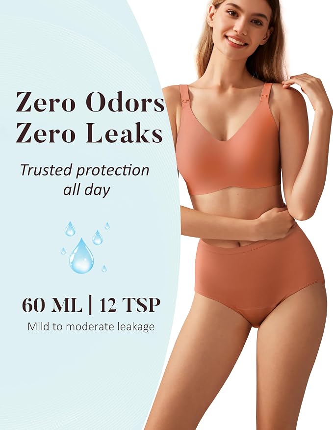 AIRCUTE Washable Urinary Incontinence Protective Underwear for Women Leak Proof Absorbent Reusable Panties 60ML 1 Pack (Light Coffee, X-Large)