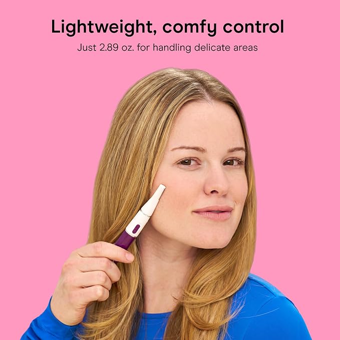 Conair Precision Eyebrow and Facial Trimmer for Women | Pain-free Precision Groomer with Attachments for Eyebrows, Face, Nose, and Ears, White/Purple, LLT2LLW