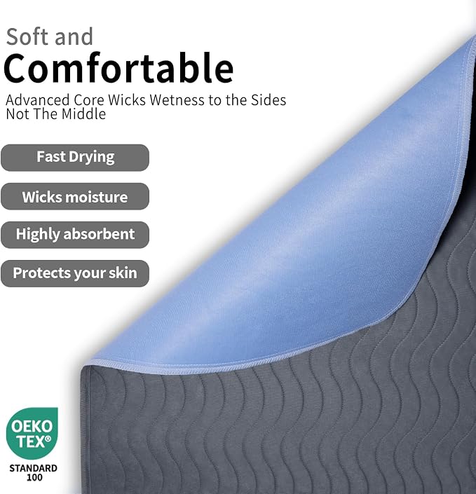 Accompagner Incontinence Bed Pads Washable Waterproof, Ultra-Absorbent Reusable Underpads for Diaper Changing, Nursing, Bedridden, Adults, Seniors, Kids and Dogs (Dark Gray, 24"x24"(Pack of 4))