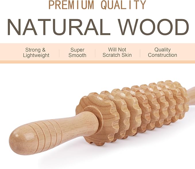Wood Massage Roller Muscle Roller Cellulite Massage Tool Fascia Blaster Lymphatic Drainage Massager Wood Therapy Massage Tools for Deep Tissue Muscle Relief Recovery(9-Wheel)
