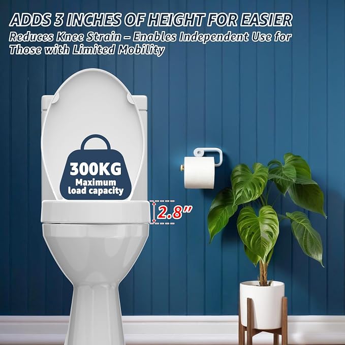 Huttdmel Raised Bidet Toilet Seat Elongated 18.5" – Soft Close, Dual Self-Cleaning Nozzles, Quick Release & Connect, Sturdy PP, Won't Loosen, Ideal for Seniors, Elderly & Limited Mobility, White