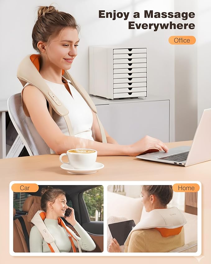 Neck and Shoulder Massager with Heat, Cordless Back and Neck Massager, Upgraded Graphene Heating, 4D Shiatsu Deep Kneading Massage for Shoulder, Back Pain Relief, Gifts for Dad Mom Friend (Beige)