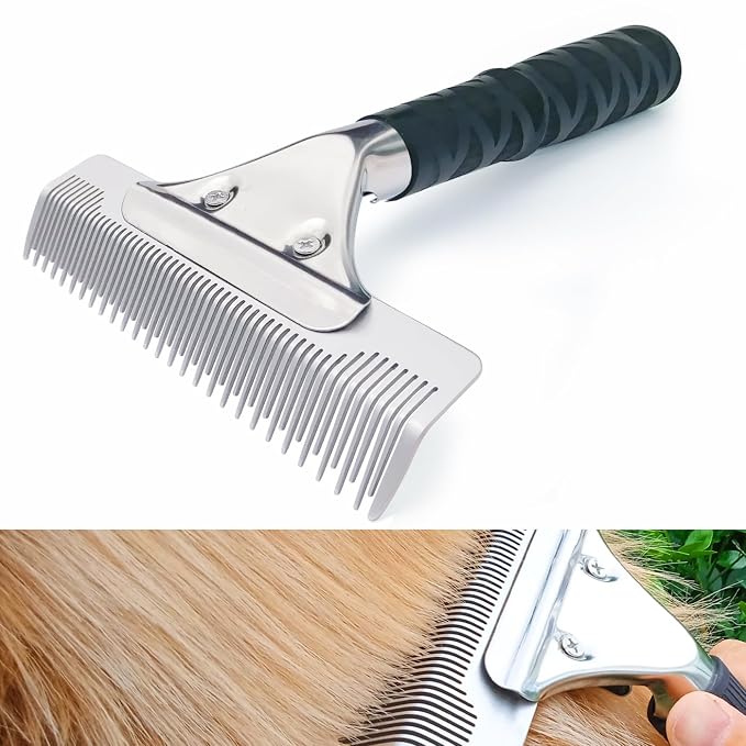 Dog Brush for Shedding, Undercoat Rake for Dogs & Cats, 6" Wide Dual Length Stainless Steel Teeth Deshedding Grooming Brush for Long & Short Haired Pets, Comfort Grip, Easy Clean - Black