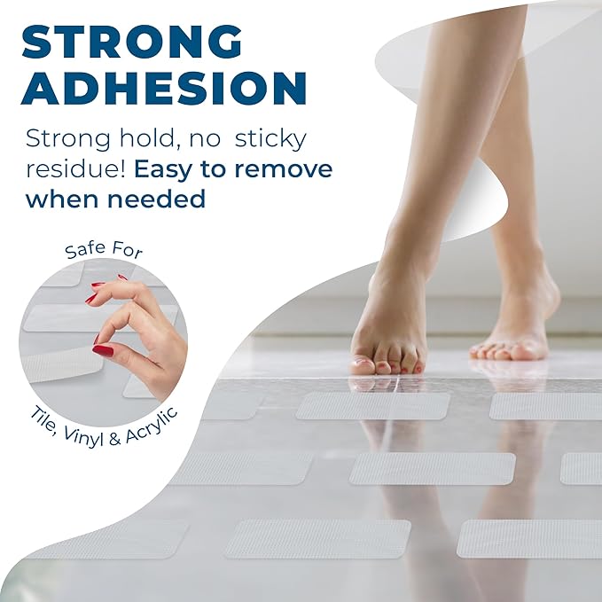 Anti-Slip Shower Stickers - Help Reduce Slipping in Bathtub & Shower, Clear Non-Slip Bath Strips, Strong Adhesive Bathtub Appliques Suitable for Homes with Kids, Adults & Seniors - 24 Pcs - Homergy
