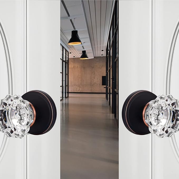 Glass Door Knobs Interior, Crystal Dummy Door Knobs for Hall and Closet, Oil Rubbed Bronze (4 Pack) | for Hall and Closet, Oil Rubbed Bronze (4 Pack)