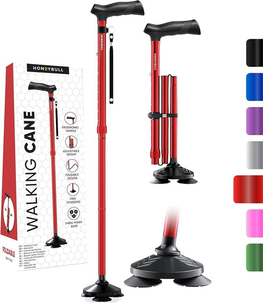 Walking Cane for Men & Women Foldable, Adjustable, Heavy Duty, Free Standing, All Terrain, Collapsible Walking Sticks for Seniors & Adults