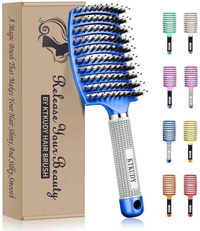 Detangling Brush for Women & Kids, Wet & Dry Hair, All Hair Types | Less pulling & breakage, Boar bristles tame frizz & add shine, Vents for faster blow-drying, Lightweight 4 oz, Non-slip grip