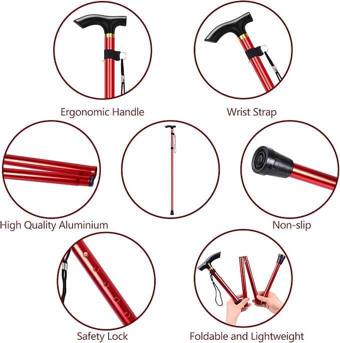 Walking Cane, Folding Cane for Man & Women, Portable Lightweight | 5-Level Adjustable Height, Collapsible Cane for Seniors Balancing Mobility Aid