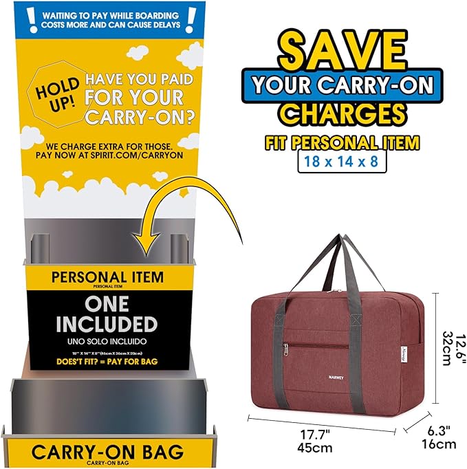 For Spirit Airlines Personal Item Bag Foldable Travel Duffel Bag Tote Carry on Luggage Duffle Overnight for Women and Men
