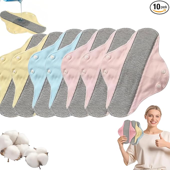 Reusable Incontinence Pads,Graphene Infused Washable Menstrual Pads with Leak Proof Protection for Elderly Care & Mobility Support, Feel Dry, Comfortable (10PCS)