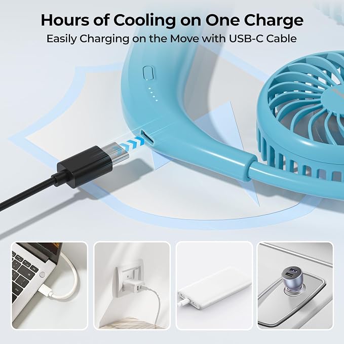AMACOOL Portable Neck Fan, Lightweight Wearable with Hands-Free Comfort | 360° Adjustable Personal Fan with Ultra Quiet & Strong Wind, Gifts for Men Women Hot Flashes Cruise Travel Outdoor Sports