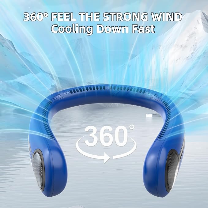 Portable Neck Fan, Personal Wearable Bladeless Fan, 6000mAh USB Rechargeable, 360° Airflow, LED Display, 4-Speeds, Hands Free Fan for Outdoor Indoor, Birthday Gifts for Men Women Dad Mom (Navy)