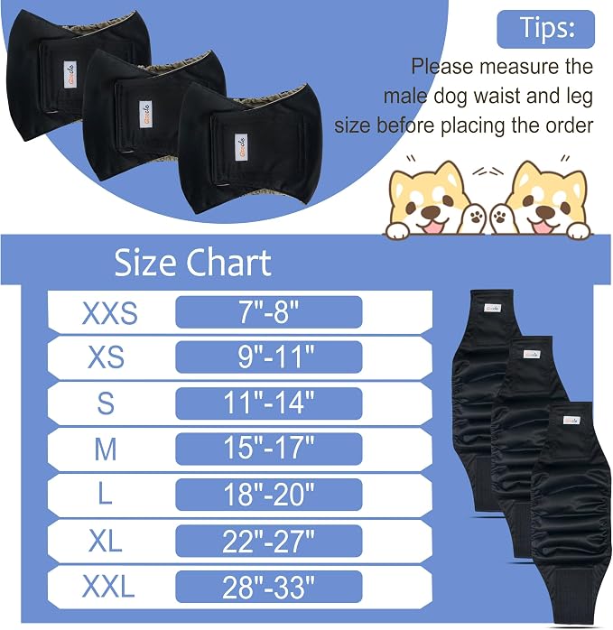 5 Pack Dog Diapers Male Reusable, Premium Belly Bands for Male Dogs, High Absorbing Dog Pee Wraps for Doggie in Incontinence and Training Black M
