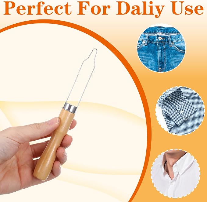 3 Pack Button Hook for Seniors | Button Assist Device with Easy-Grip Wooden Handle for Shirts, Coats, Assistance Products for Arthritis & Limited Dexterity