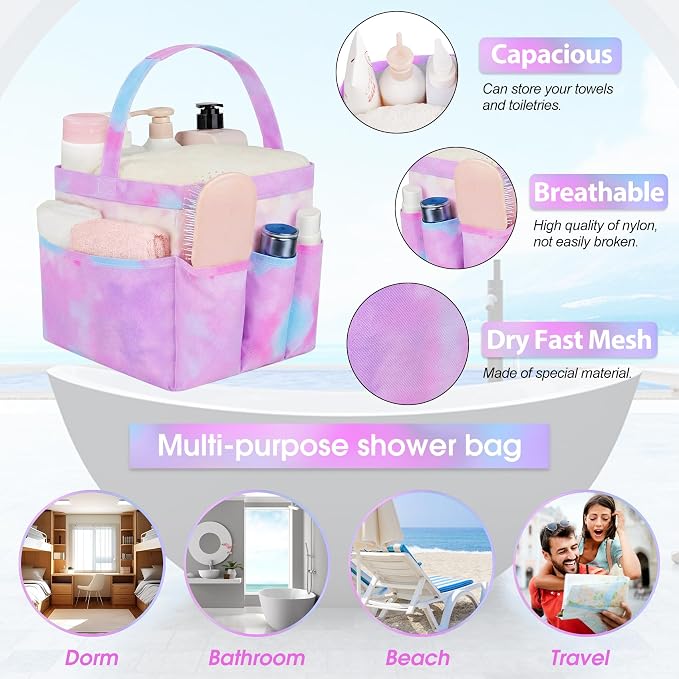 Attmu Mesh Shower Caddy Portable for College Dorm Room Camping Essentials, Shower Caddy Dorm with 9-Pockets, Large Capacity Hanging Basket Bathroom Bag for Toiletry, Swimming, Gym, Camp, Beach
