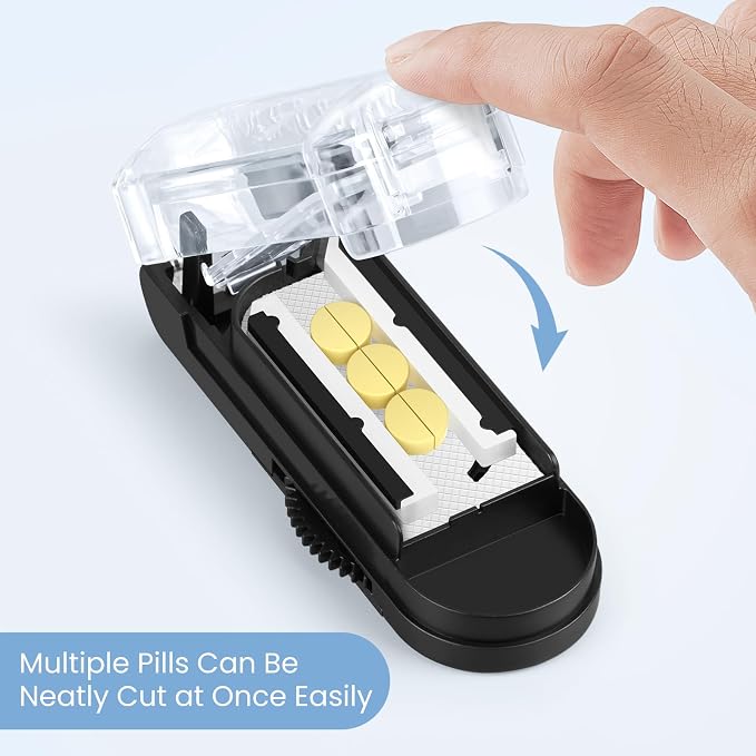 Pill Cutter for Multiple Pills at a Time, Pill Cutter Splitter for Small and Tiny Pills, Pill Cutter for Small or Large Pills, Pill Splitter with Hidden Sharp Stainless Steel Blade (Black)