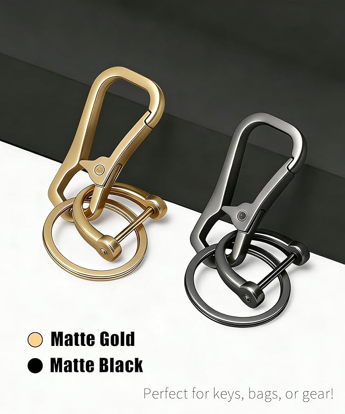 Metal Key Chain Carabiner Clip with Key Ring and D Ring | Heavy duty build, full accessory packs, quick release, multi purpose hook, belt loop holder, separate home and car fob sets