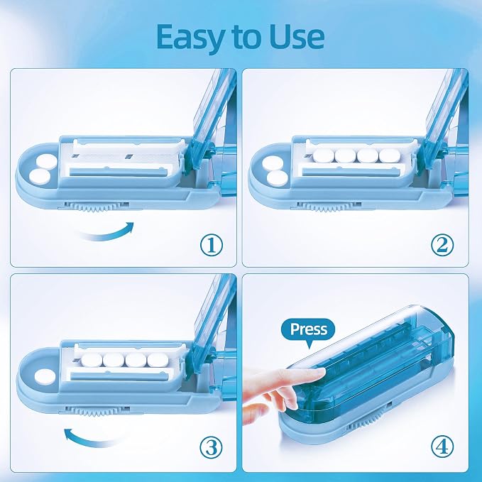 DUBSTAR 2PCS Pill Cutter Splitter for Small and Tiny Pills, Multiple Pill Cutters for Small or Large Pills, Adjustable Pill Splitter with Centering Device and Blade Guard (Blue+Cyan)