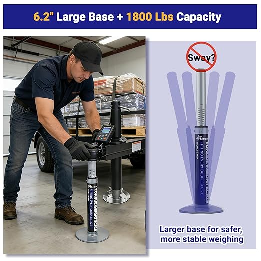 Rv Trailer Tongue Weight Scale 1800 Lb, 6.3" Large Stability Base Tongue Weight Scale for Travel Trailers Rv Campers & Boat, Fatigue-Resistant Spring System, Minimal Recalibration, (With Portable Bag)