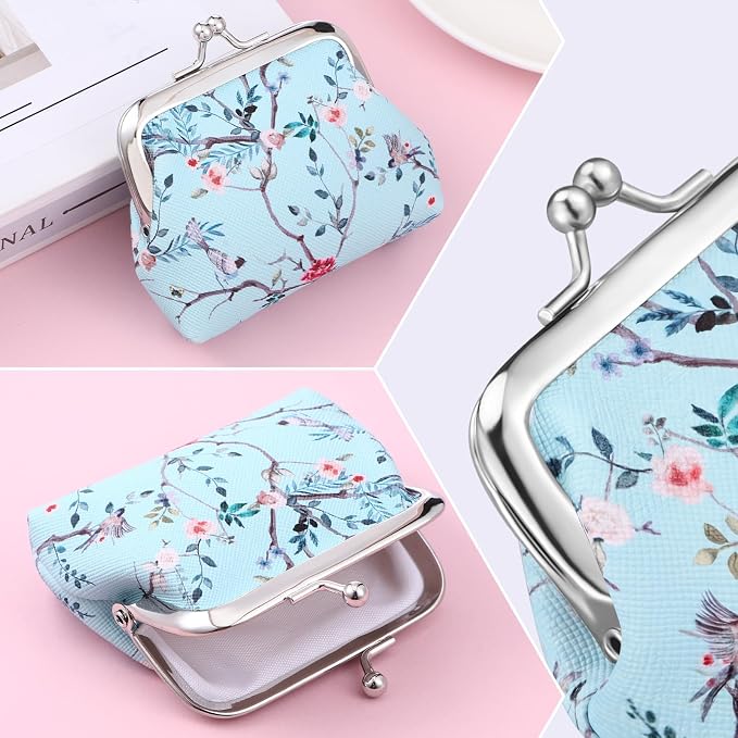 Liliaafar 4 Pcs Mini Backpack Keychain Mini Coin Purses for Women Cute PU Leather Makeup Bag with Keychain, Multi Pocket Card Holder Cable Organizer Giftable Zipper Pouch (Floral)