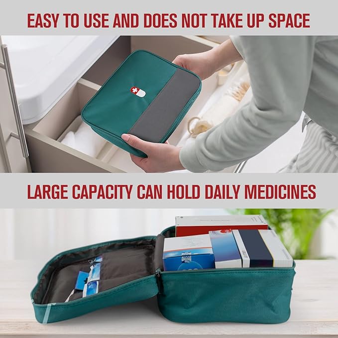First Aid Bag, Empty Medical Supplies Organizer Bag Portable Trauma Kit for Home Office Kitchen Traveling Hiking Camping Backpacking Cycling, Green