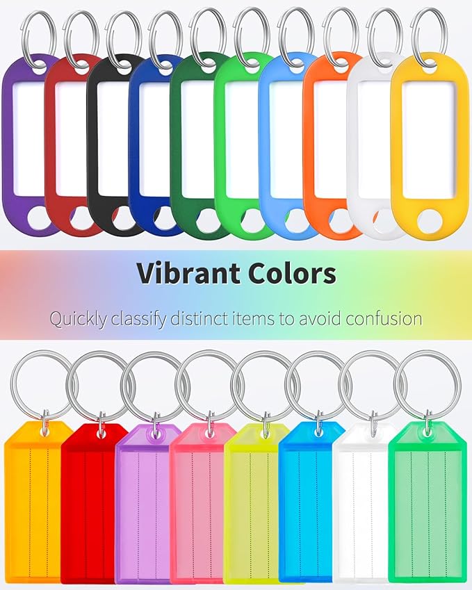 Uniclife 30 Pack Key Tags with Blank Labels, Clear Windows & Split Rings | 2 styles of key tags with writable blank paper labels and clear covers keep labels protected, visible and easy to identify