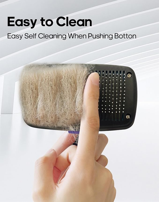Self Cleaning Shedding Brush - Skin Friendly Grooming Tool for Dogs, Cats, and Puppies, Deshedding and Hair Removal for Long and Short Haired Pets(Purple)