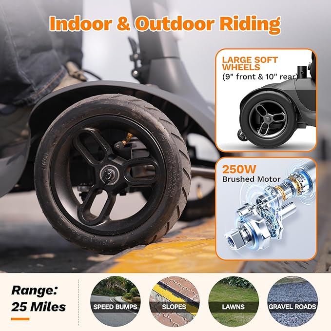 S1 Mobility Scooter for Adults, 4-Wheel Electric Mobility Scooter – 25-Mile Range, 6 mph, Smart Safety Features, Spacious Legroom, Swivel Seat, Headlight & Basket, Charger Included – Dark Gray