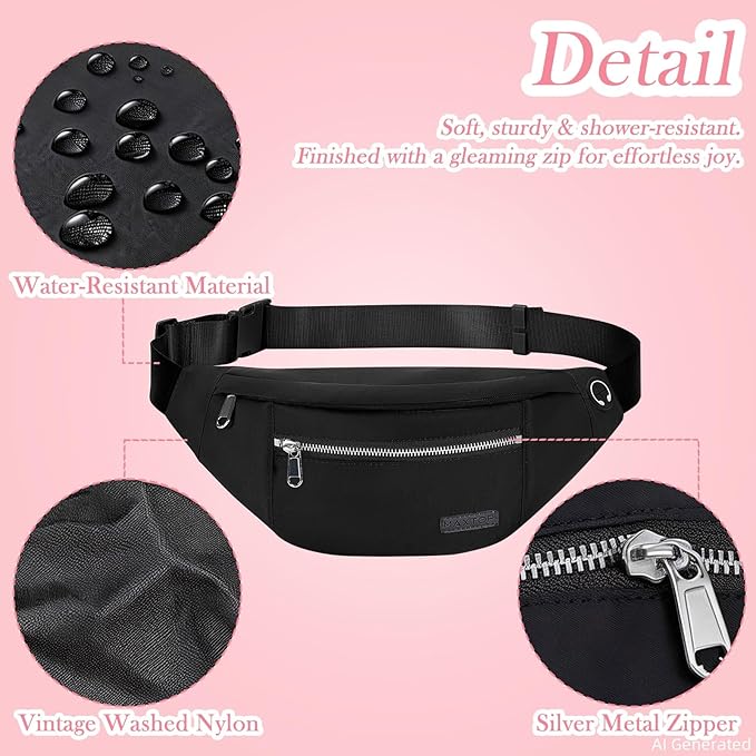 MAXTOP Large Crossbody Fanny Pack Belt Bag for Women Men with Silver Zipper | 4-Zipper Pockets,Fashion,Nylon,Gifts for Enjoy Sports Yoga Running Workout Walking Casual Travel