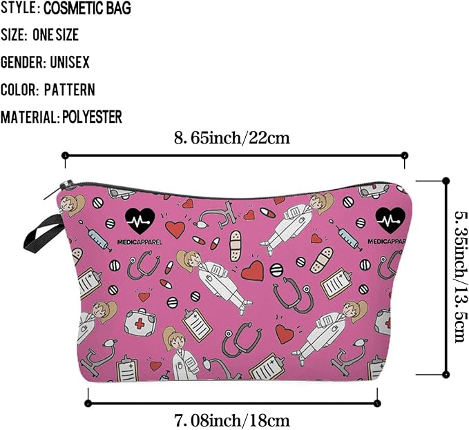 Livel lhood Pink Nurse Doctor Small Makeup Zipper Bag | Pink Nurse Doctor Printed Cosmetic Organizer Pouch, Pink Nurse Doctor Gift for Women Friends