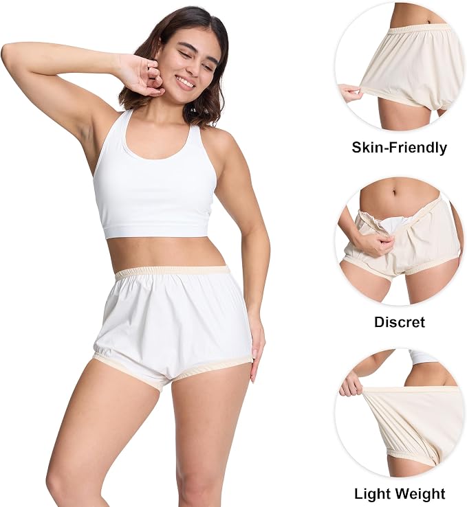 Womens Waterproof Incontinence Pants Leakproof Adult Diaper Covers Plastic Rubber Underwear Alternative(Beige，5XL)