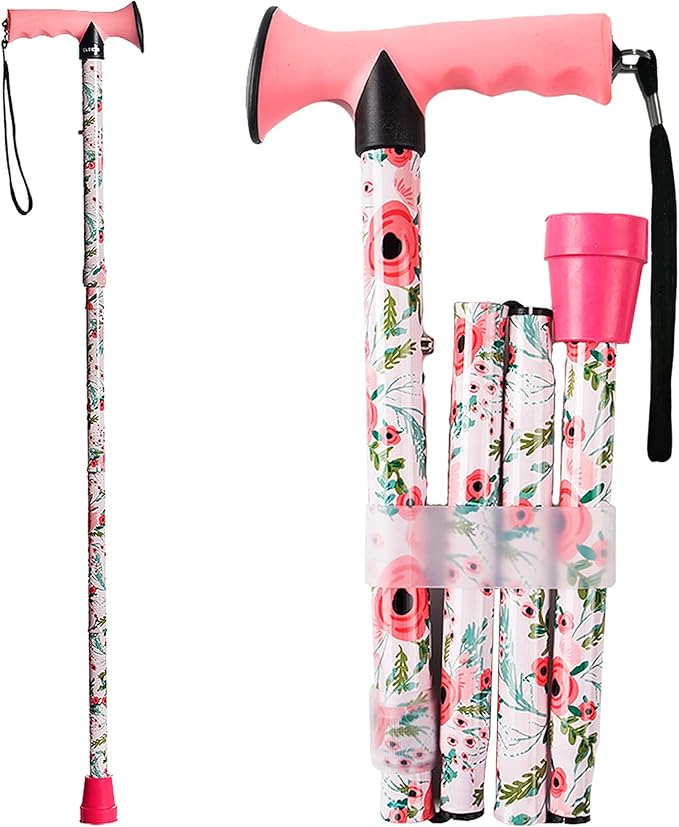 Walking Cane for Men and Women, Foldable Floral Lightweight Adjustable Portable for Folding Canes, Comfortable T-Handle for Seniors Adults