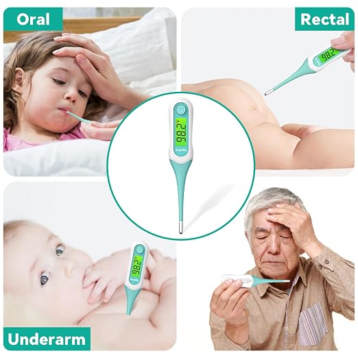 Digital Thermometer for Adults, Kids & Babies, 8-Second Fast Reading Oral Thermometer with Fever Alarm, Waterproof Baby Thermometer for Oral Rectal Underarm, 3-Color Backlit LCD,Storage Case Included